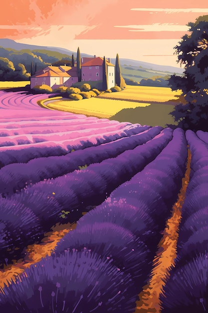 Photo illustration of beautiful blooming lavender fields in provence france