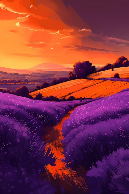 Photo illustration of beautiful blooming lavender fields in provence france