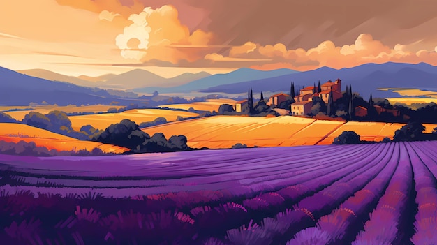 Foto illustrazione di bellissimi campi di lavanda in fiore in provenza francia