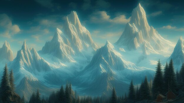 Illustration of a beautiful dark blue mountain