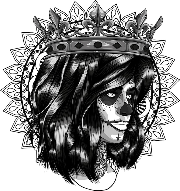 illustration of beautiful face woman with crown