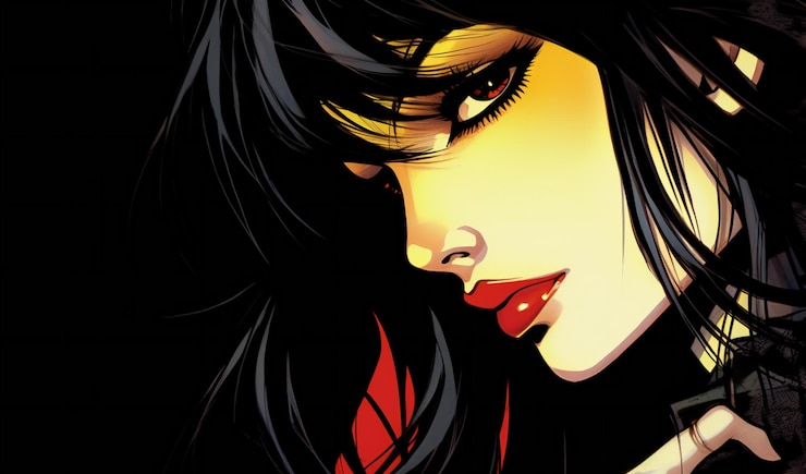 Photo illustration of a beautiful female face in front of a black background