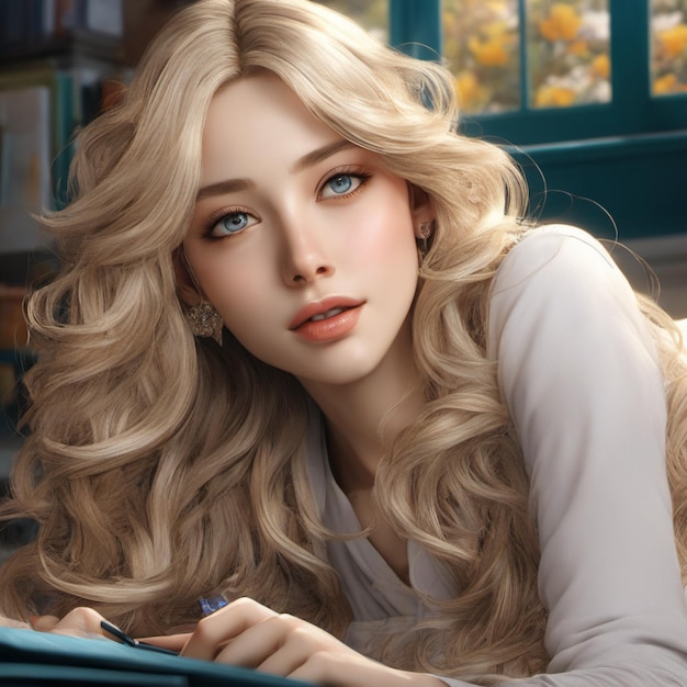 Illustration of beautiful female face with blonde hair