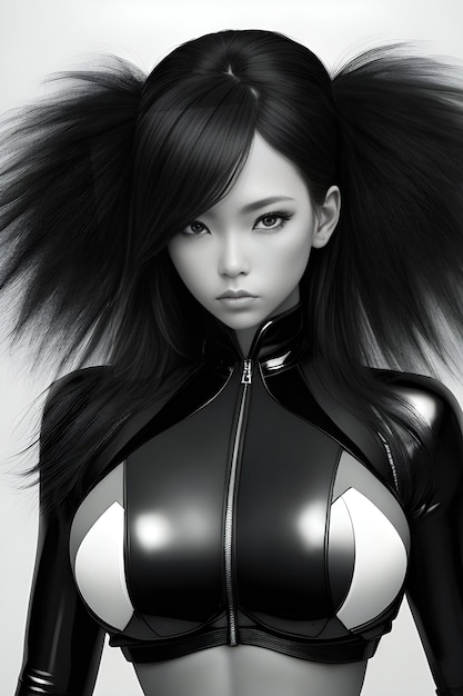 Illustration of a beautiful girl in a black latex costume