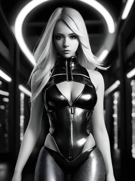 Illustration of a beautiful girl in a black latex costume
