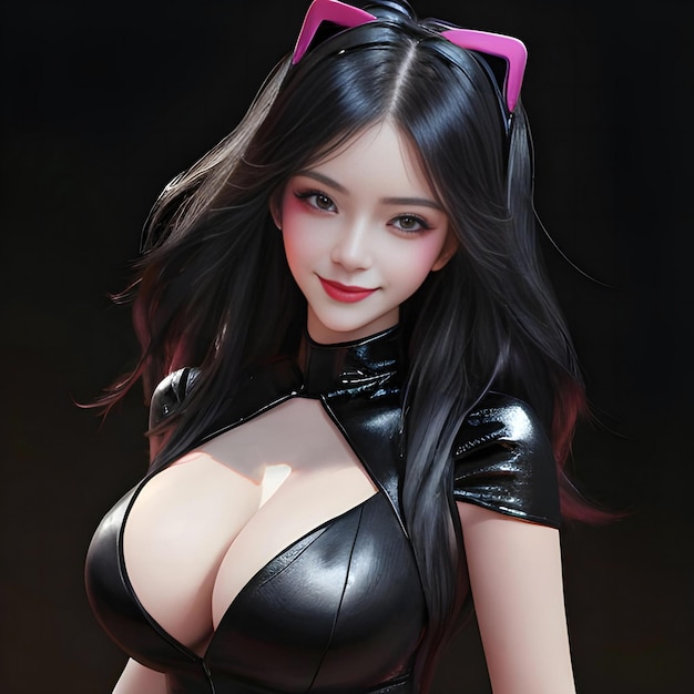 Illustration of a beautiful girl in a black latex costume