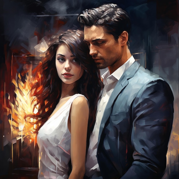 illustration of beautiful girl next to the man