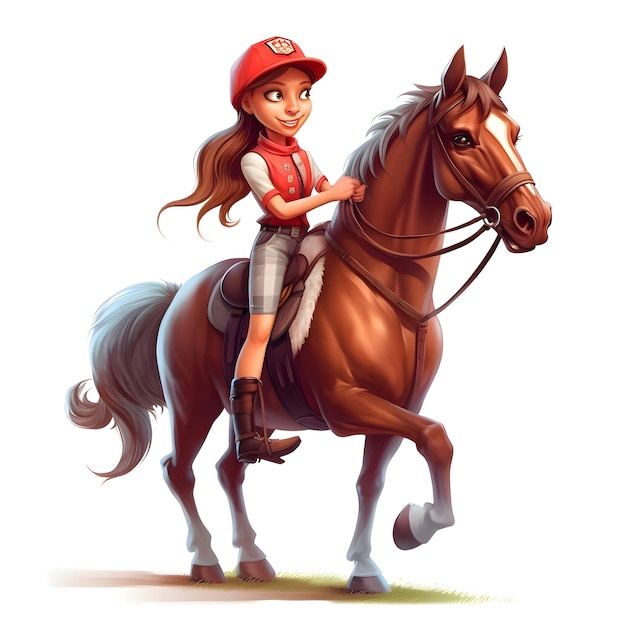 白い背景に馬に乗って美しい女の子のイラスト