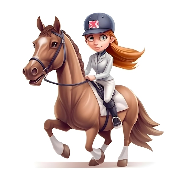 Photo illustration of a beautiful girl riding a horse on a white background