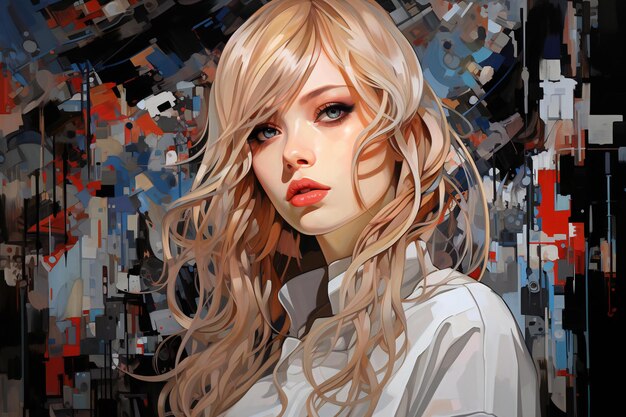 Illustration of a beautiful girl with blond hair and red lips
