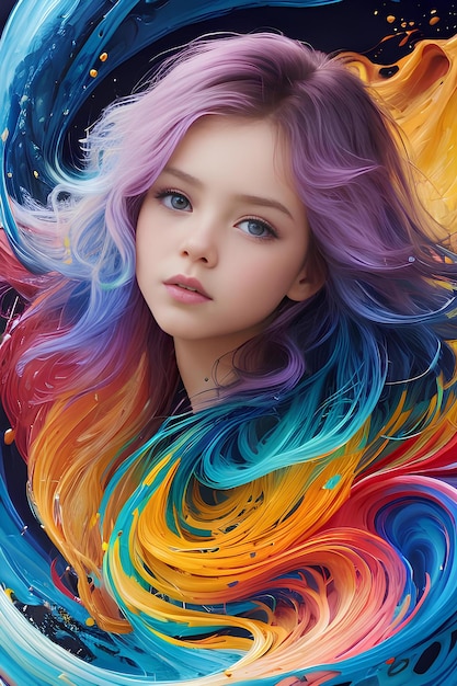 Иллюстрация красивой девушки с красочными волосами