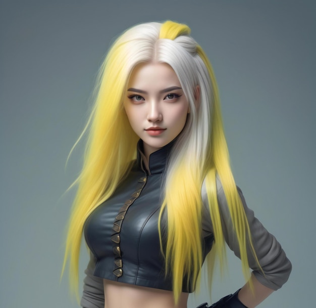 Illustration of a beautiful girl with yellow hair and black leather jacket