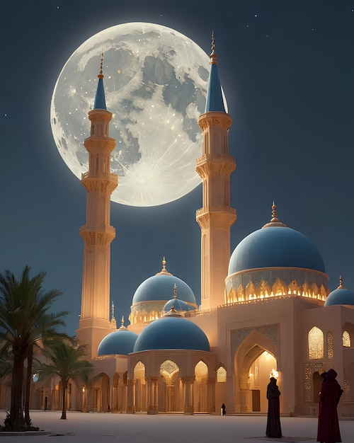 Foto illustrazione di una bellissima moschea islamica nostalgica architettura islamica festival islamico