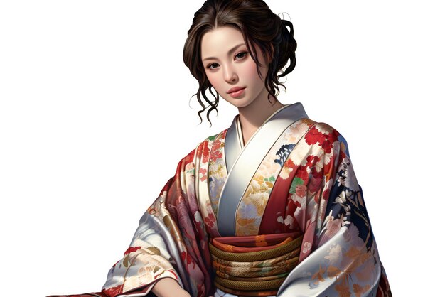 Illustration of a beautiful Japanese geisha in kimono