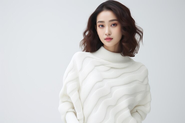 Photo illustration of a beautiful korean woman is wearing white fabric shirt