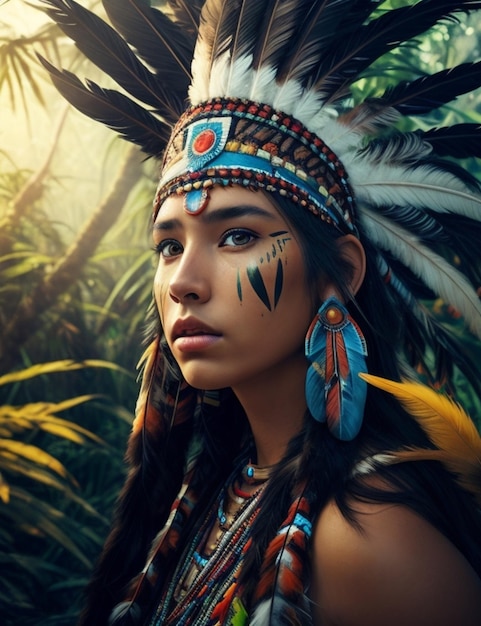 美しいアメリカ先住民の女の子のイラスト