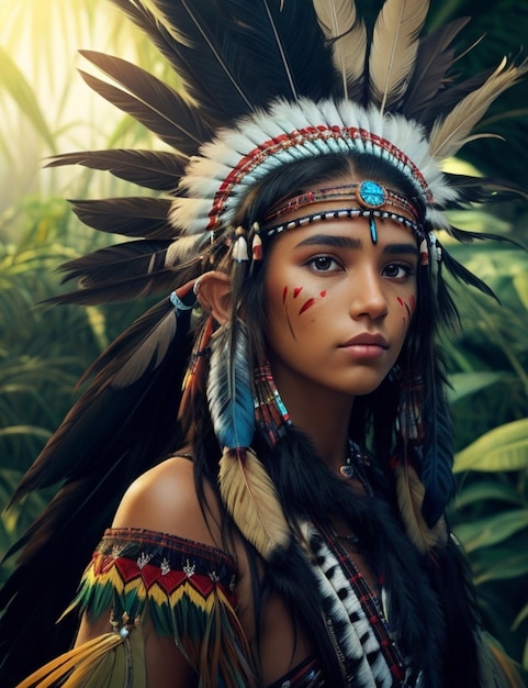 Premium AI Image | Illustration of a beautiful native american girl