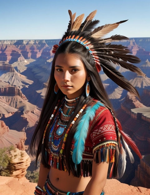 Illustration of a beautiful native american girl