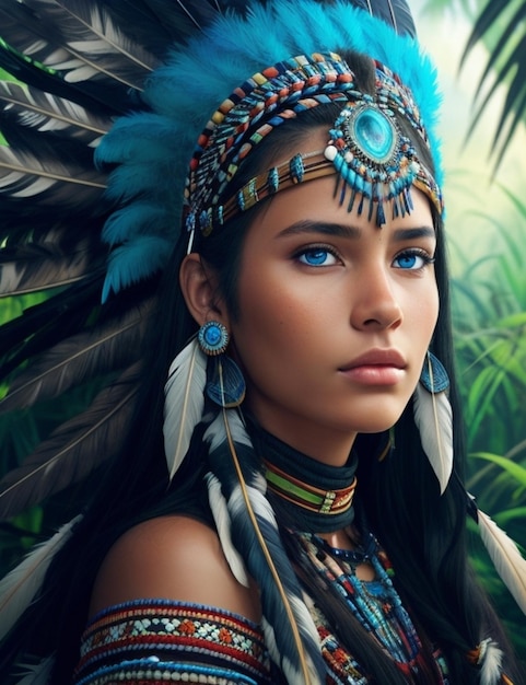 Illustration of a beautiful native american girl
