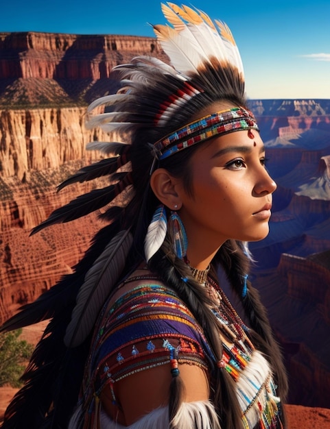 Illustration of a beautiful native american girl