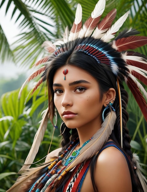 Illustration of a beautiful native american girl