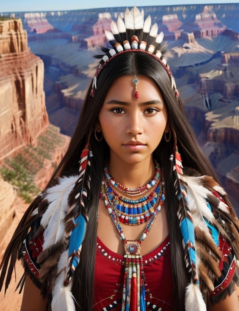 Illustration of a beautiful native american girl