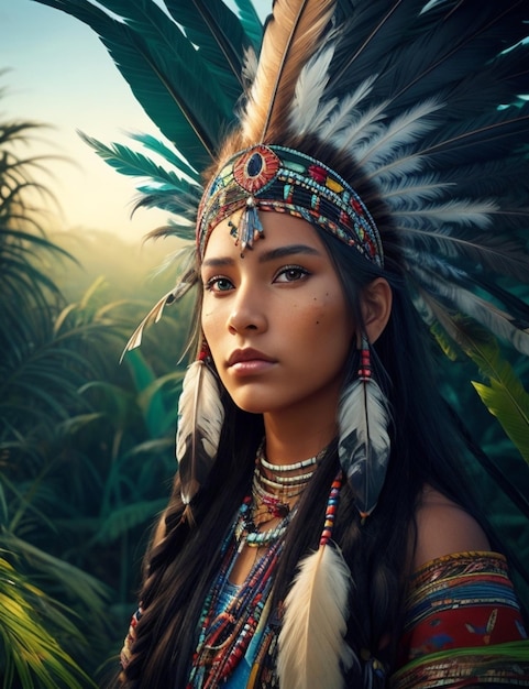 Illustration of a beautiful native american girl