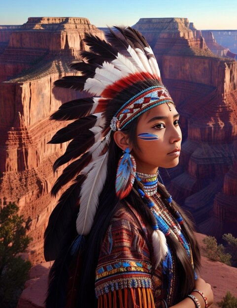 Illustration of a beautiful native american girl