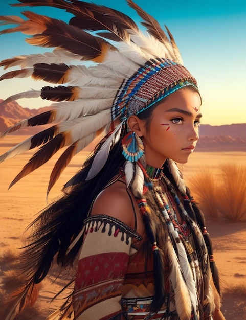 Illustration of a beautiful native american girl