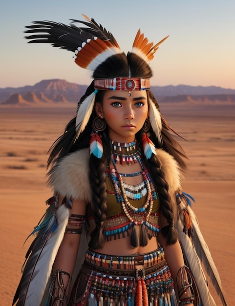 Premium AI Image | Illustration of a beautiful native american girl