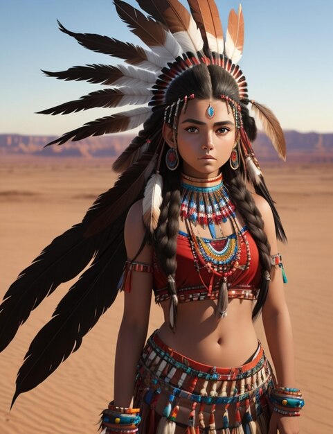 Illustration of a beautiful native american girl