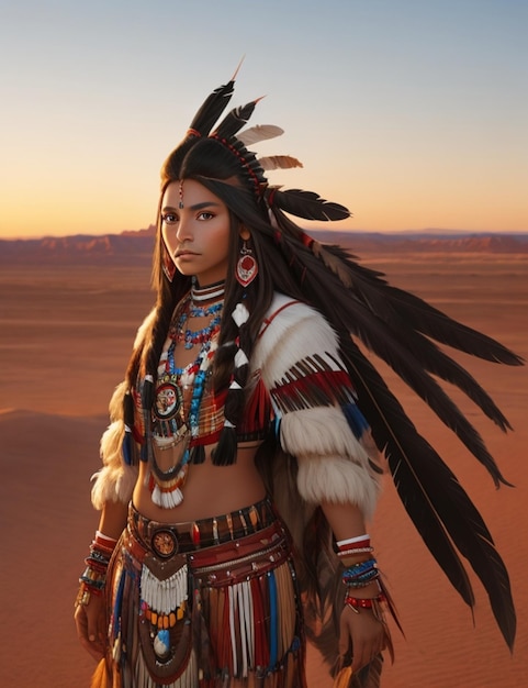 Illustration of a beautiful native american girl