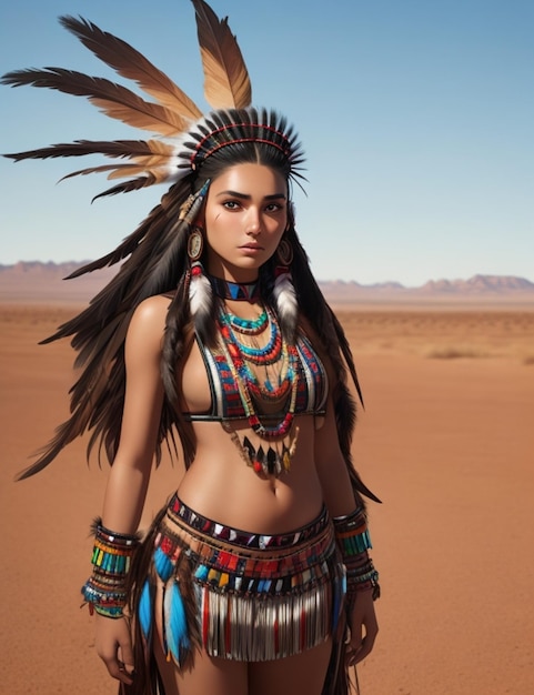 Illustration of a beautiful native american girl