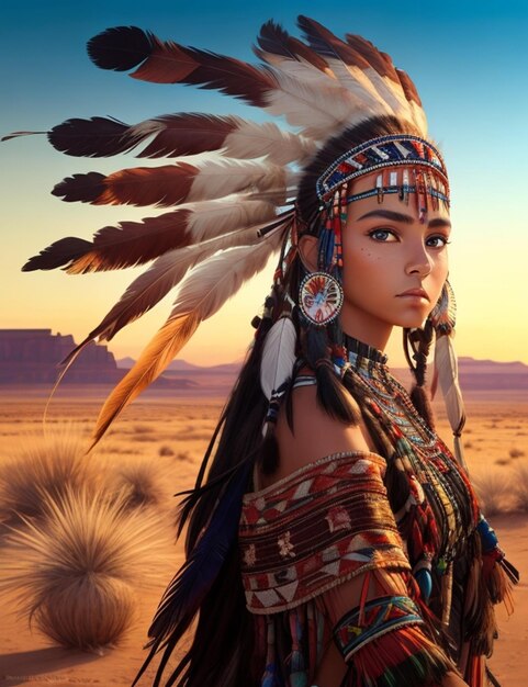 Illustration of a beautiful native american girl