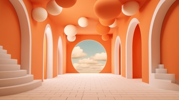 Illustration of a beautiful orange room with elegant arches and stunning architectural details