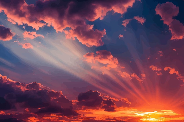 美しいオレンジ色の空と夕焼けのオレンジ色の夕焼けの黄金の空の雲のイラスト