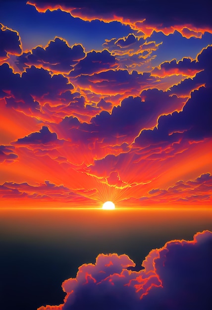 Illustration of a Beautiful orange sky and clouds at sunset