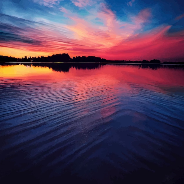 Illustration of the beautiful orange sunset on the shore of the beach sunset sky