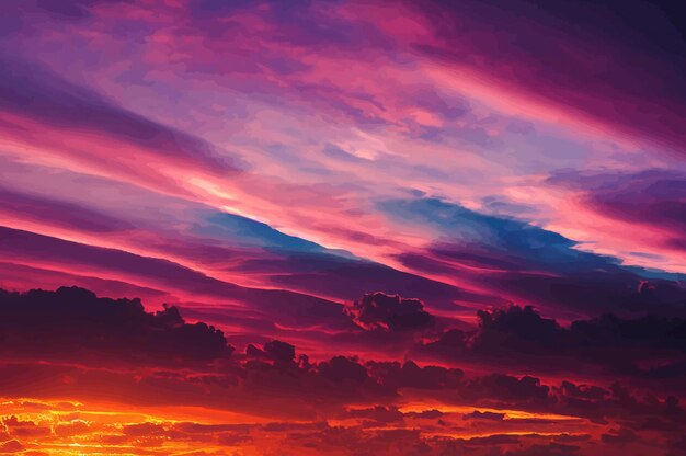 太陽が沈む夜の美しいパステル ピンクと紫の空と雲のイラスト 美しい空と雲