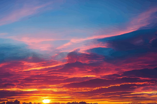 Illustration of the Beautiful pastel pink and purple skies and clouds at night as the sun sets Beautiful sky and clouds