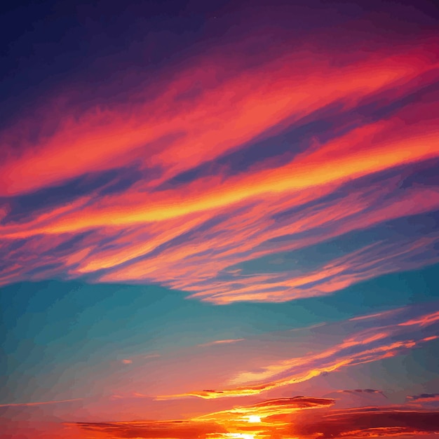 Illustration of the Beautiful pastel pink and purple skies and clouds at night as the sun sets Beautiful sky and clouds