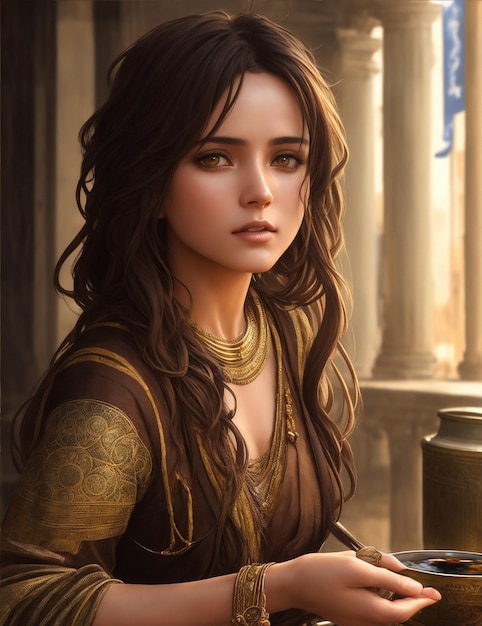 Illustration of a beautiful princess girl with brown eyes