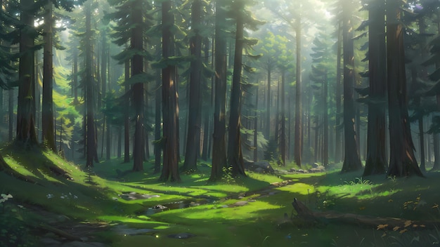 Photo an illustration of a beautiful rural nature forest in anime style background animation by alicewonderland