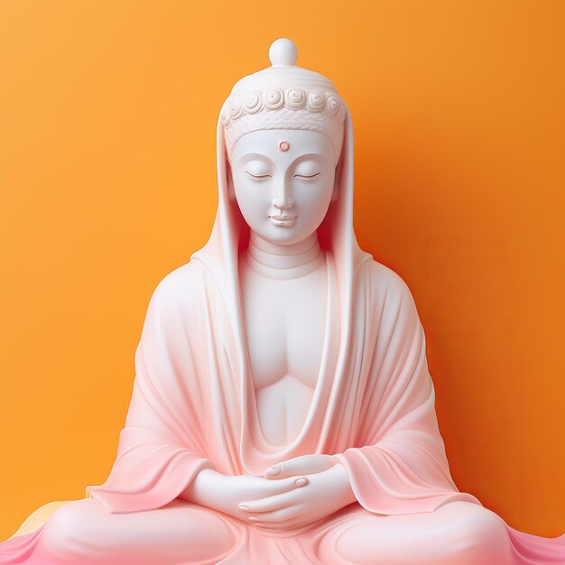 Photo illustration of beautiful and solemn female buddha statue dressed