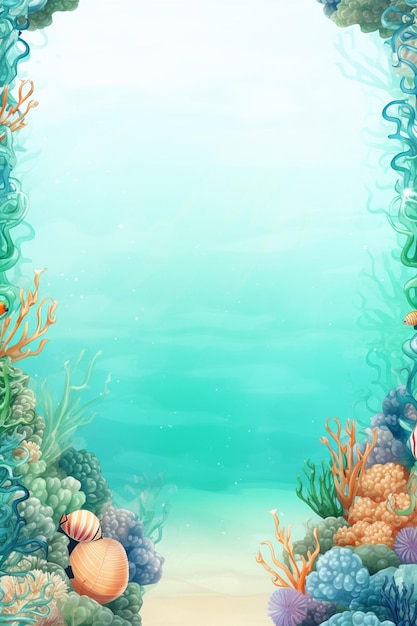 illustration of a beautiful underwater scene with corals and seaweed generative ai