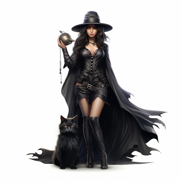 illustration of beautiful witch full body in the image wearin a witc