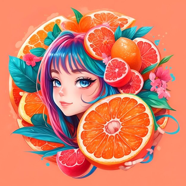 Illustration of beautiful woman in fruit frame