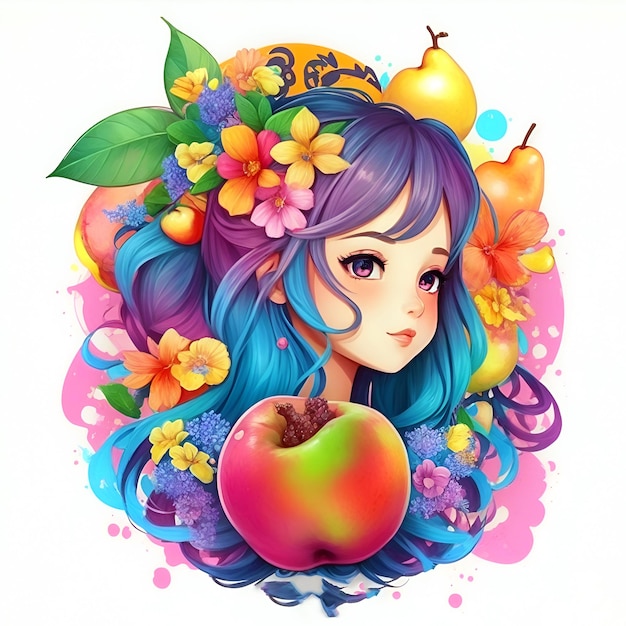 Illustration of beautiful woman in fruit frame