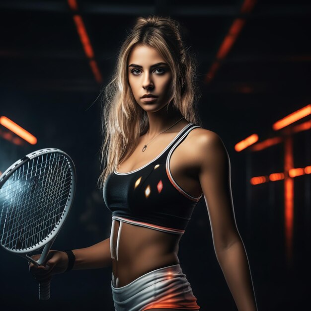 illustration of Beautiful woman playing padel indoor Isolated