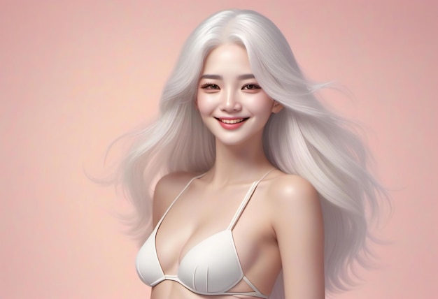 Photo illustration of a beautiful woman with long hair and white bra